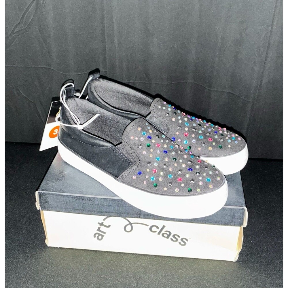 Art Class Hanna Kids Slip-On Sneakers Black Rhinestone Gems Shoes Girls Size 3